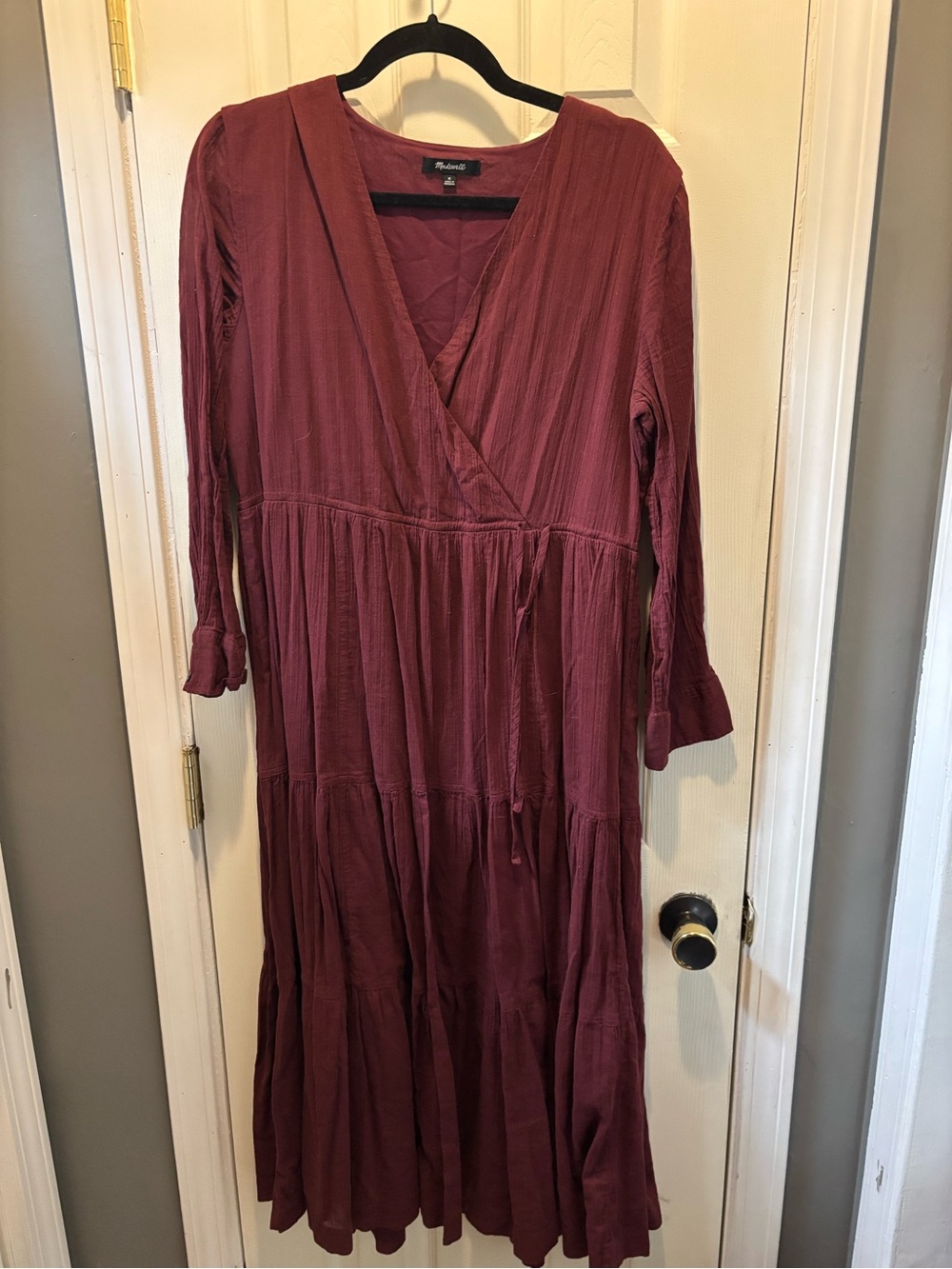 Madewell Maroon Tiered Wrap Maxi Dress